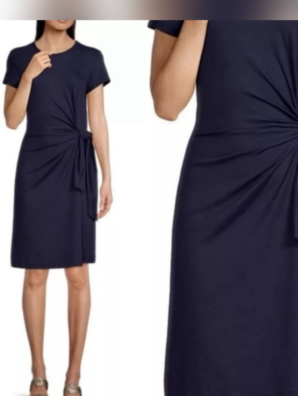 J. Mclaughlin Catalina Cloth Elora Navy Dress L Tie Waist Coastal Preppy